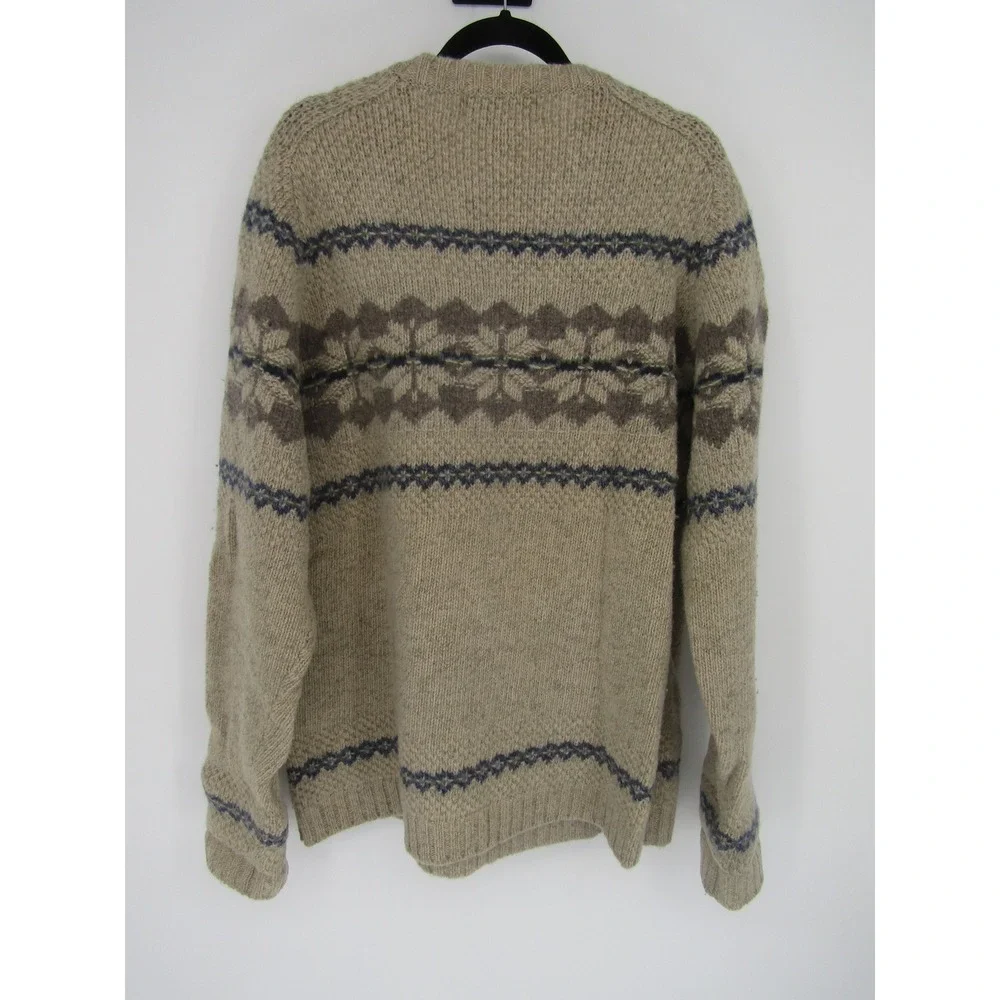 Eddie Bauer Sweater Mens XL Beige Wool Heritage Fair Isle Nordic Crew Neck